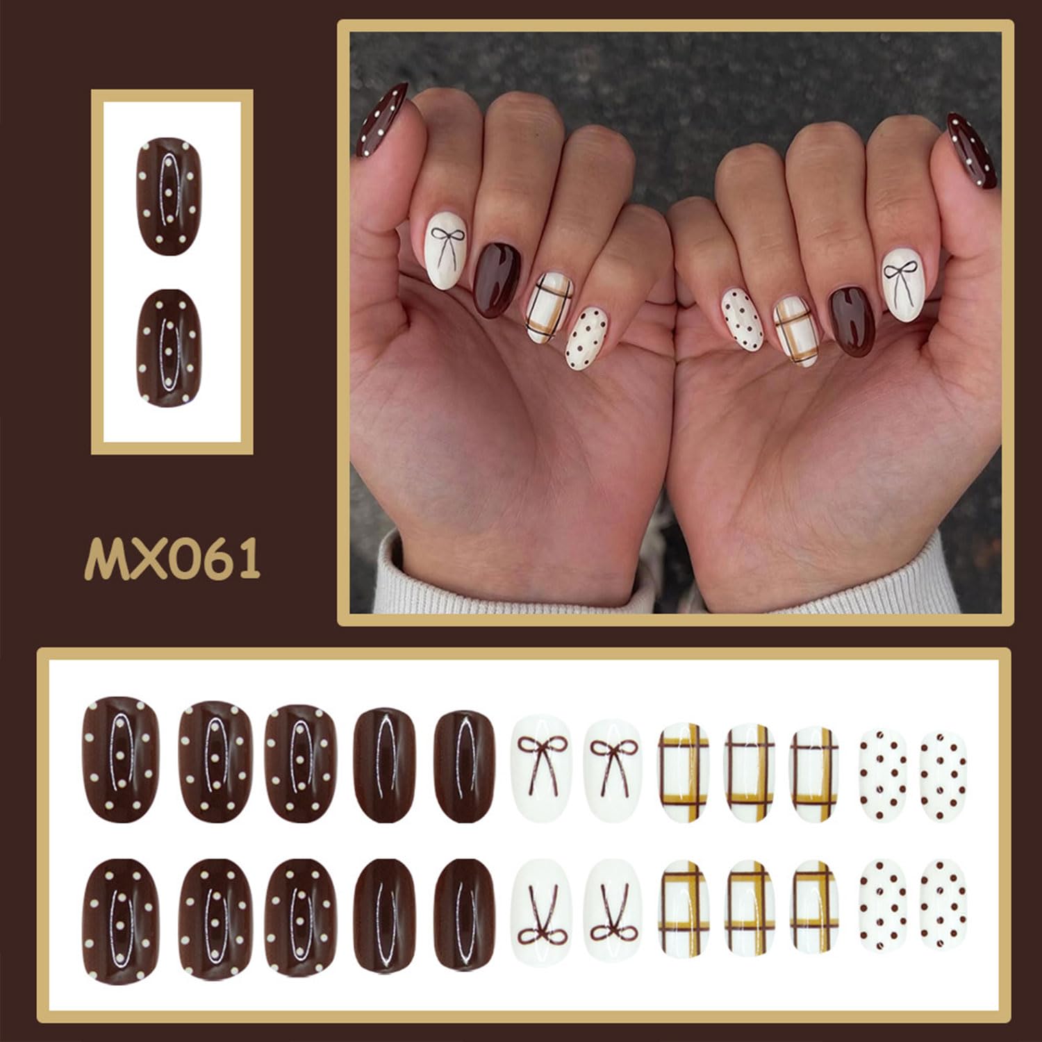RIICFDD 24-piece almond press-on nails in 12 sizes for easy fitting.
