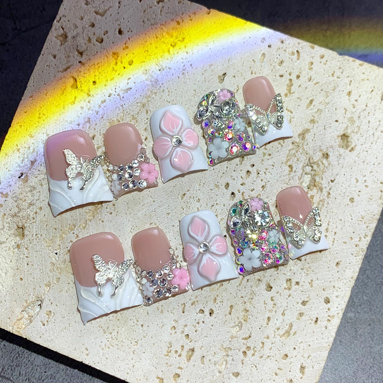 RIICFDD 3D flower art nude pink nails add elegant flair.