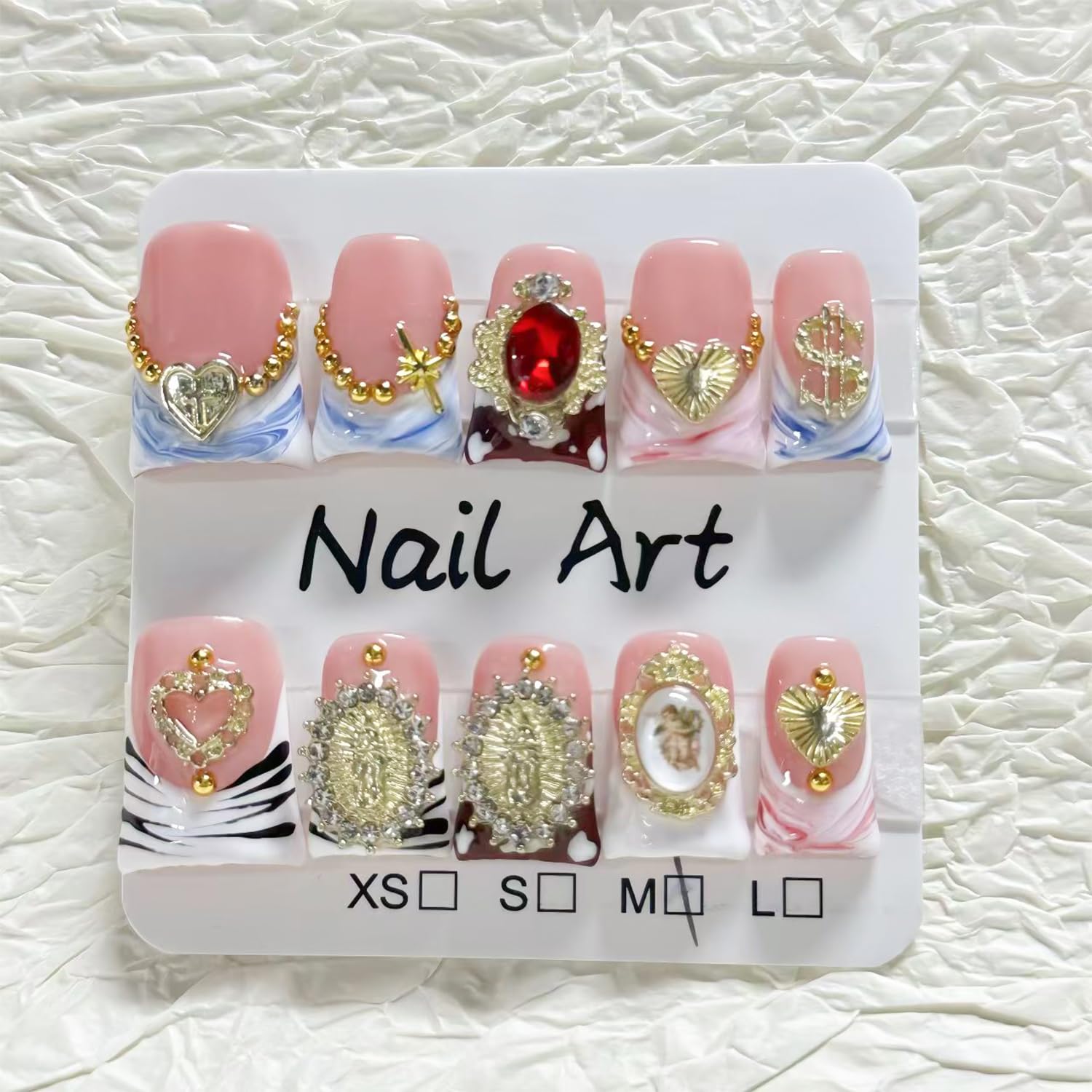 RIICFDD 3D golden heart design nails add elegant accent