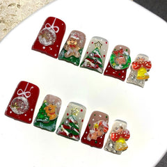 RIICFDD Christmas press-on nails in glossy red for salon-like at-home manicures