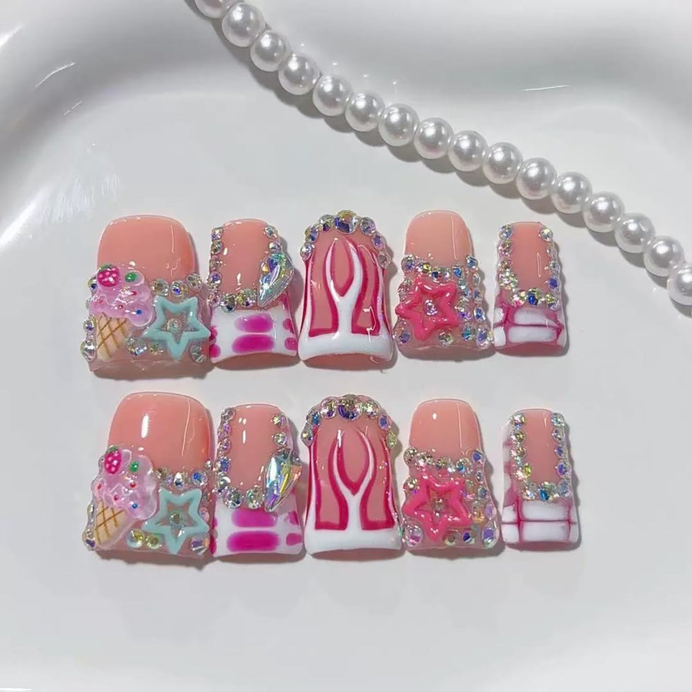 RIICFDD complete kit with glue and cuticle stick for quick, DIY manicures