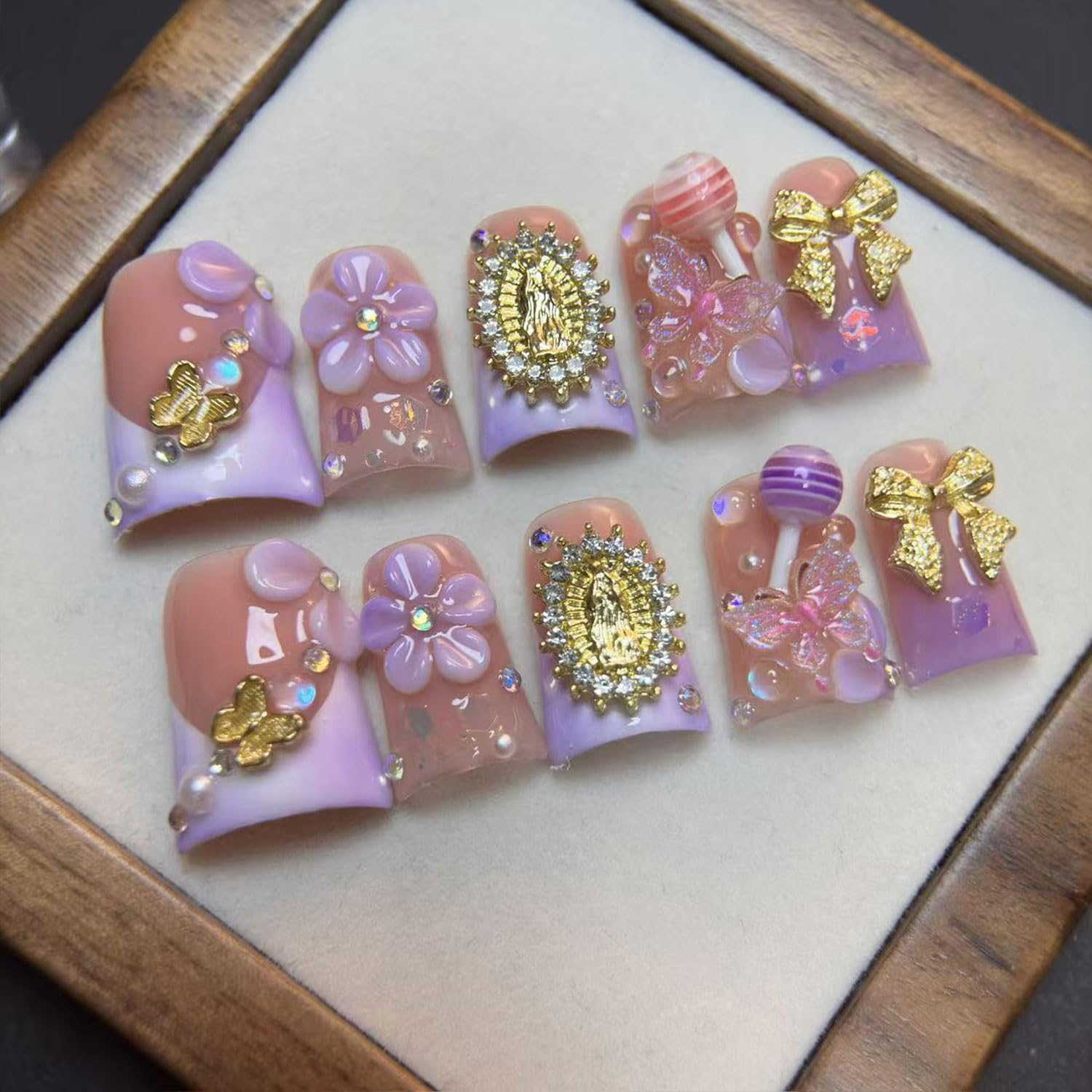 RIICFDD duck medium nails with velvet floral pink tips for salon-quality at home