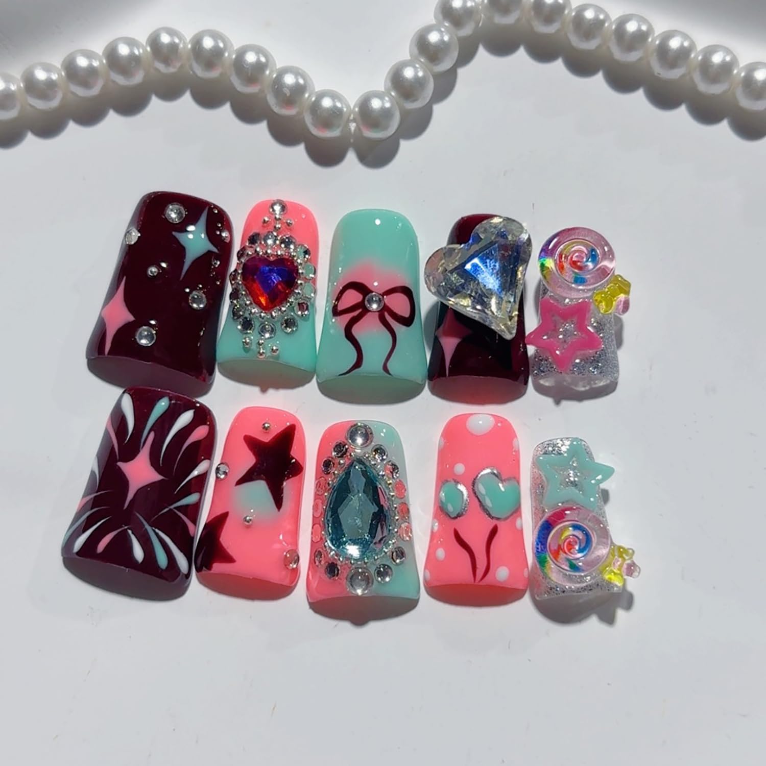 RIICFDD duck nails heart-pattern — cute, romantic flair for everyday wear.
