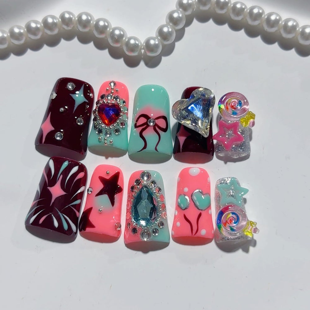 RIICFDD duck nails heart-pattern — cute, romantic flair for everyday wear.