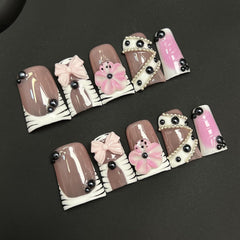 RIICFDD duck press-on nails with 3D flower design for elegant manicures