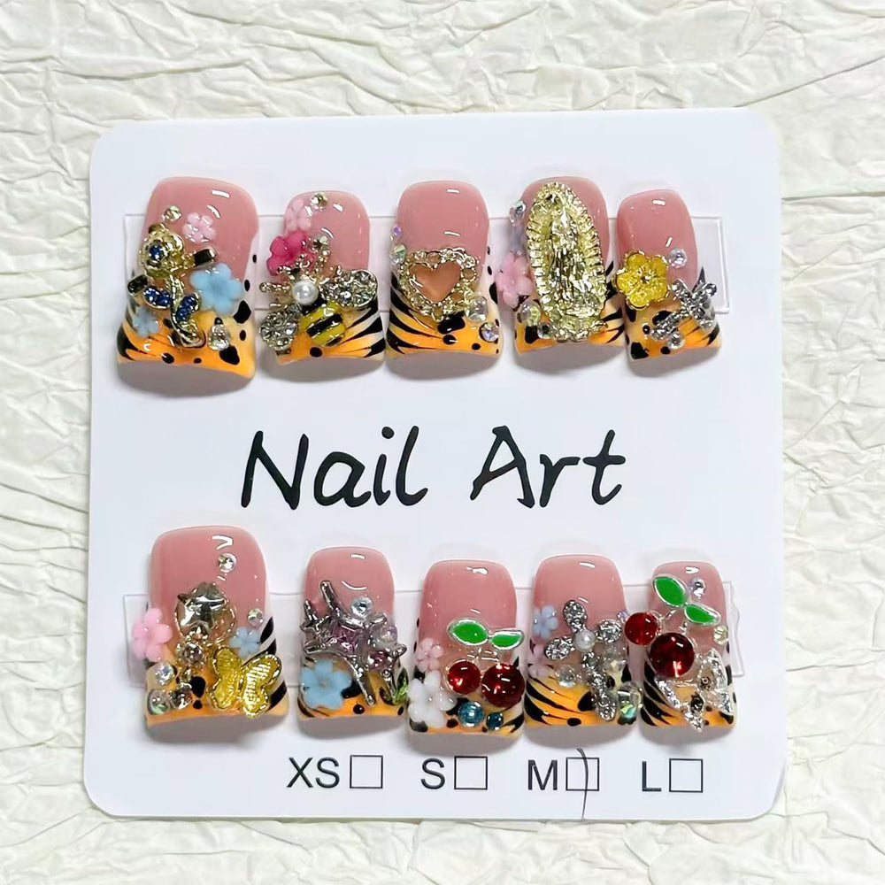 RIICFDD duck press-on nails leopard print for bold, chip-resistant style.