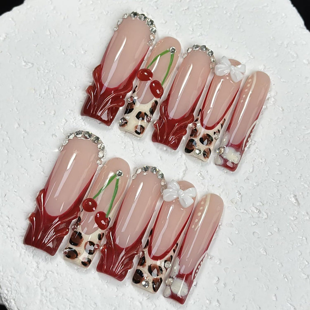 RIICFDD glue-on nails application guide illustrates quick home manicure steps.