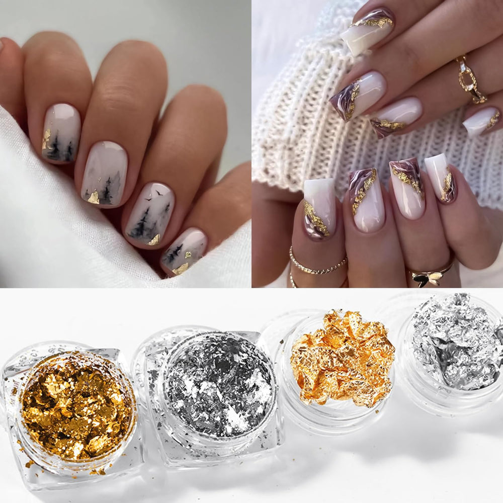 RIICFDD gold foil flakes regular style add sparkling accents to nails.