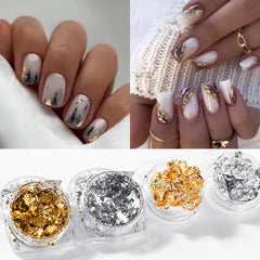 RIICFDD gold foil flakes regular style add sparkling accents to nails.