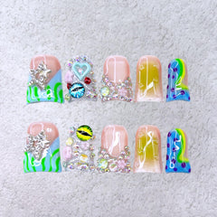 RIICFDD handmade duck press-on nails with star design for at-home style