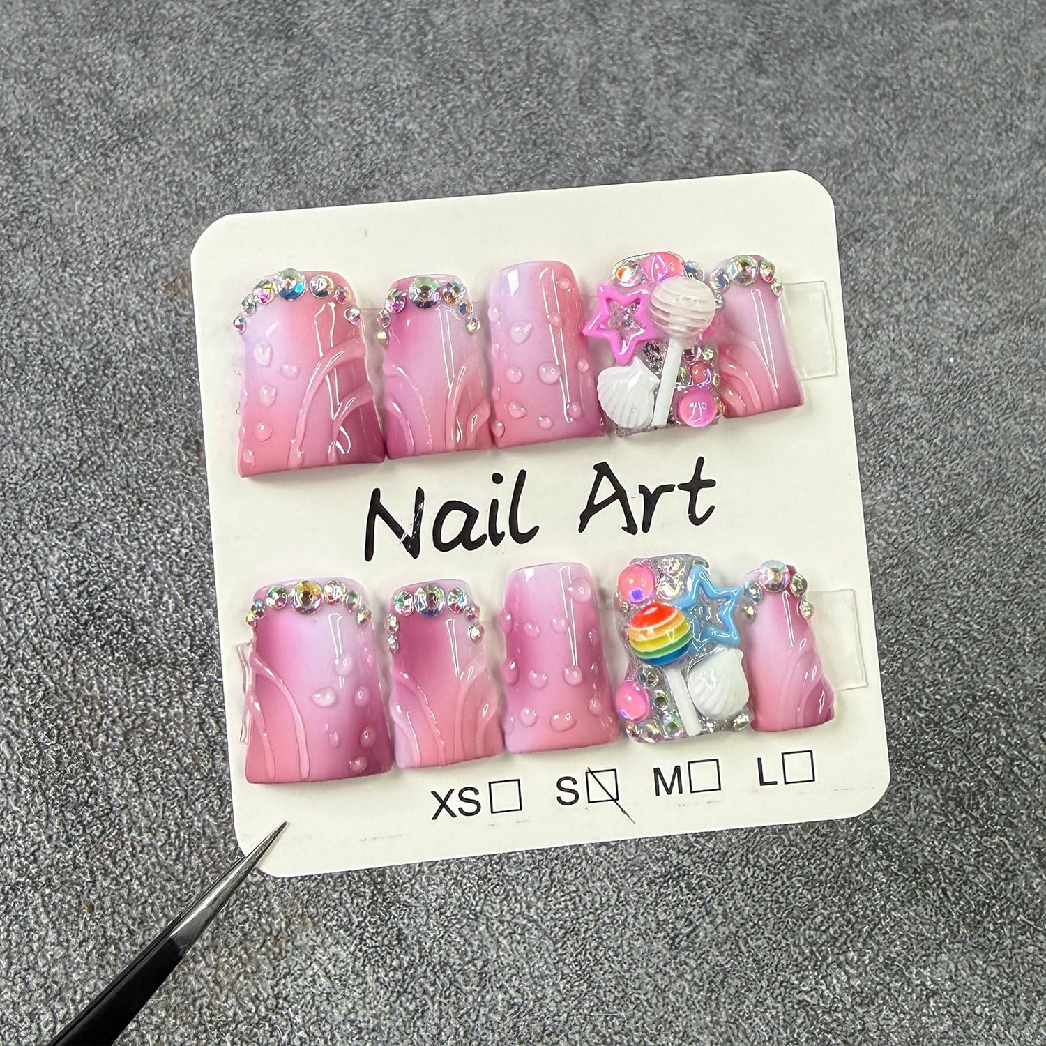 RIICFDD nails show 3D rhinestones detail for subtle sparkle during evenings