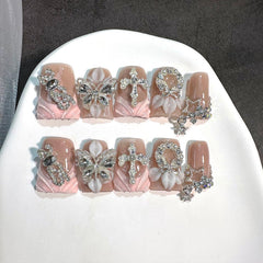 RIICFDD luxury duck press-on nails with butterfly rhinestones for a salon-quality look