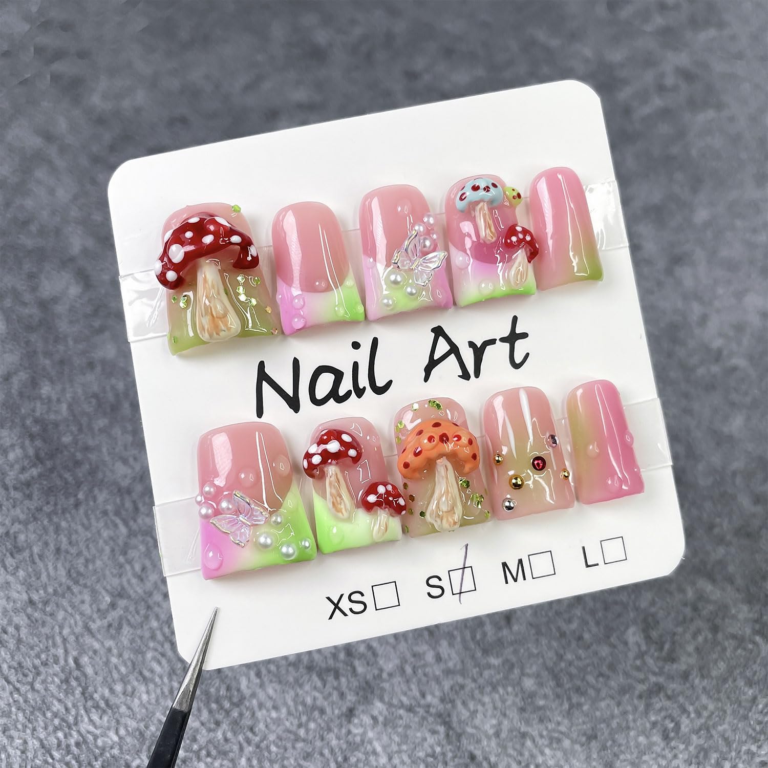 RIICFDD 3D mushroom design nails add playful elegance