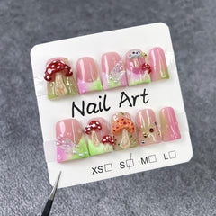 RIICFDD 3D mushroom design nails add playful elegance