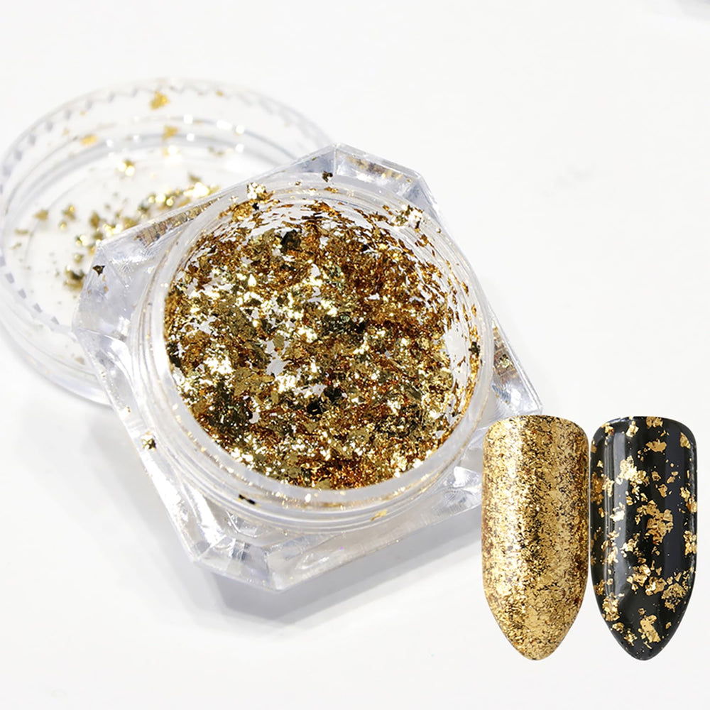 RIICFDD nail art with gold foil delivers glamorous, salon-like sparkle.