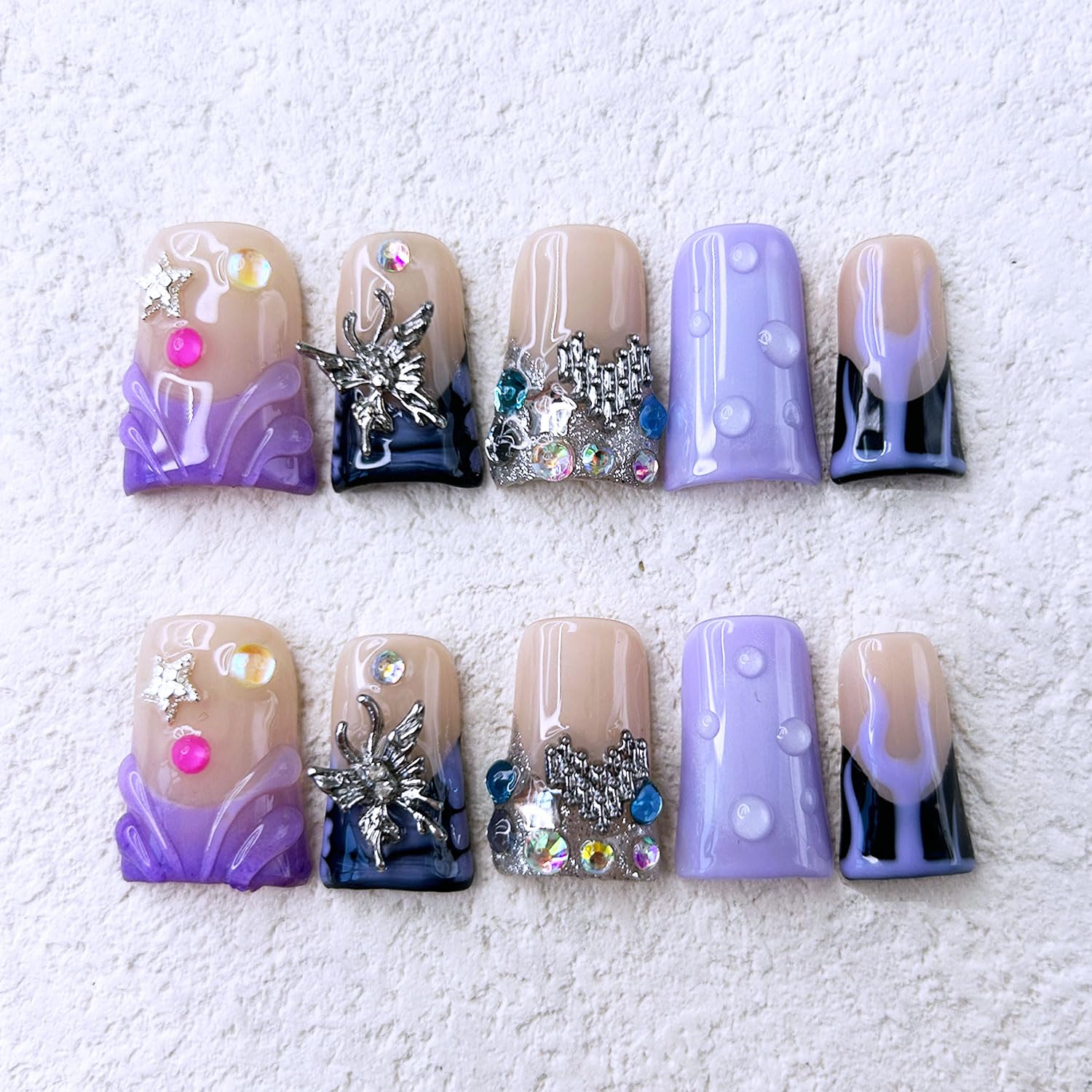 RIICFDD purple French acrylic nails with bold, durable finish