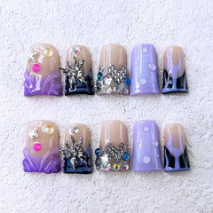 RIICFDD purple French acrylic nails with bold, durable finish