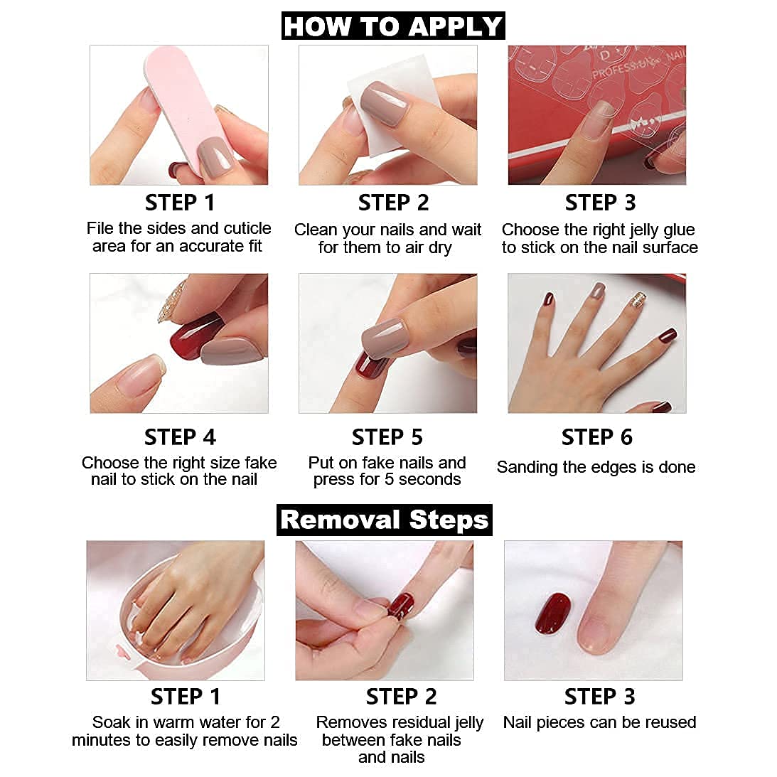 RikView jelly glue stickers included for reusable, quick nail changes