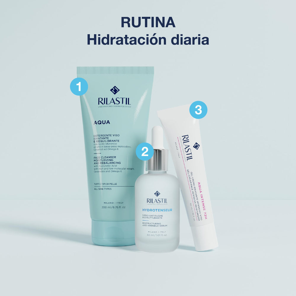 After-wash glow and hydrated skin with Rilastil Aqua Face Cleanser.