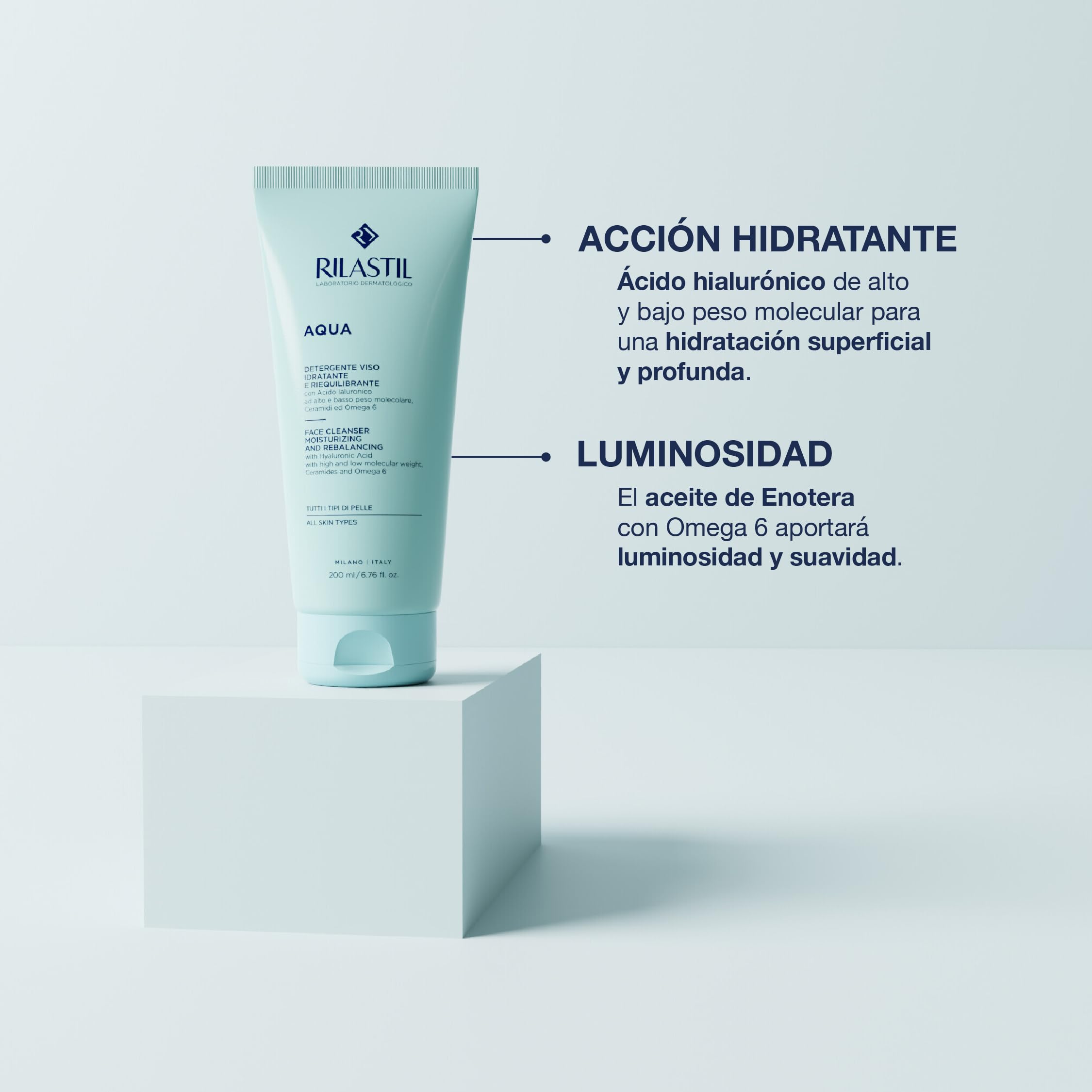Barrier restoration action with SK-Influx V in Rilastil cleanser.