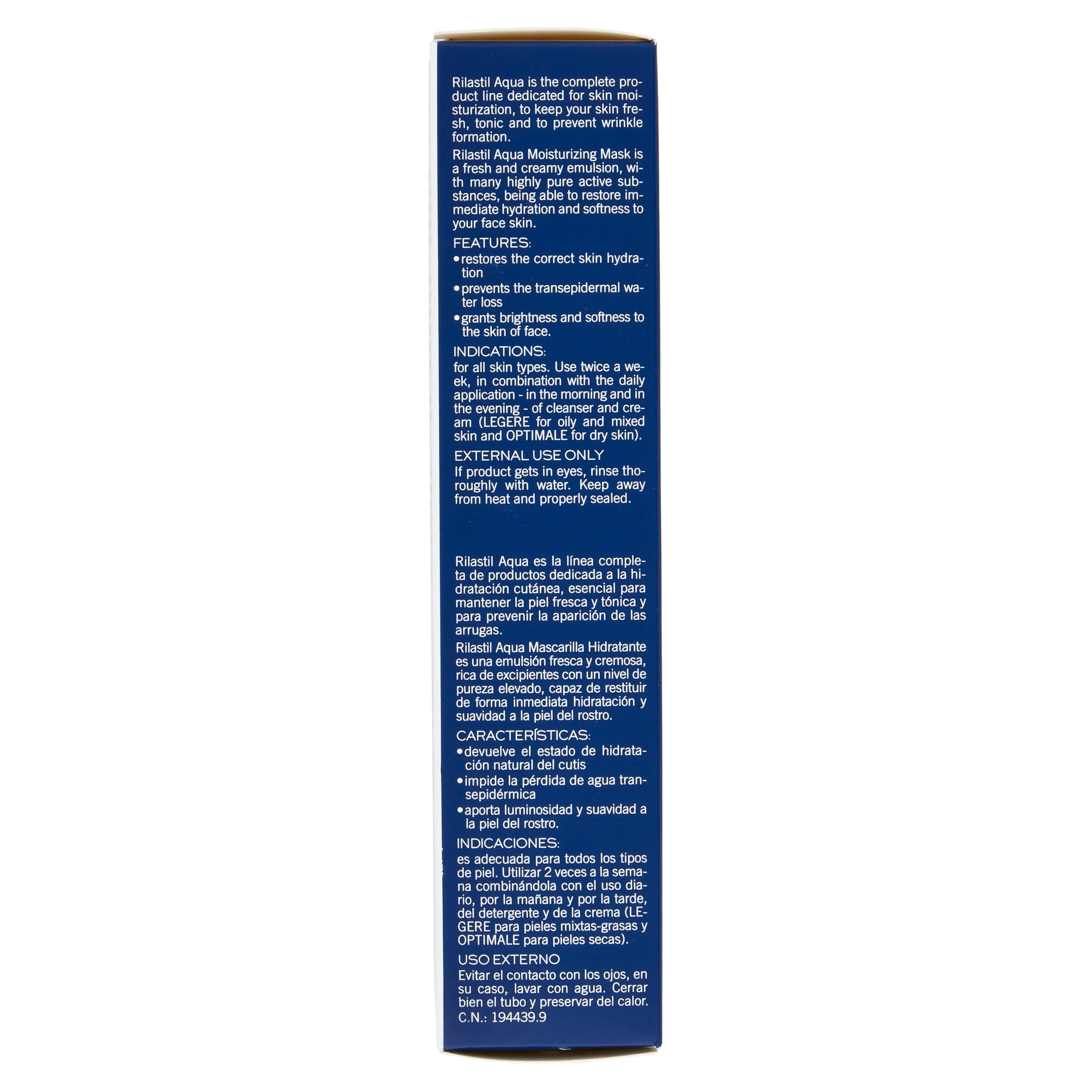Rilastil Aqua Hydrating Mask packaging highlights premium care