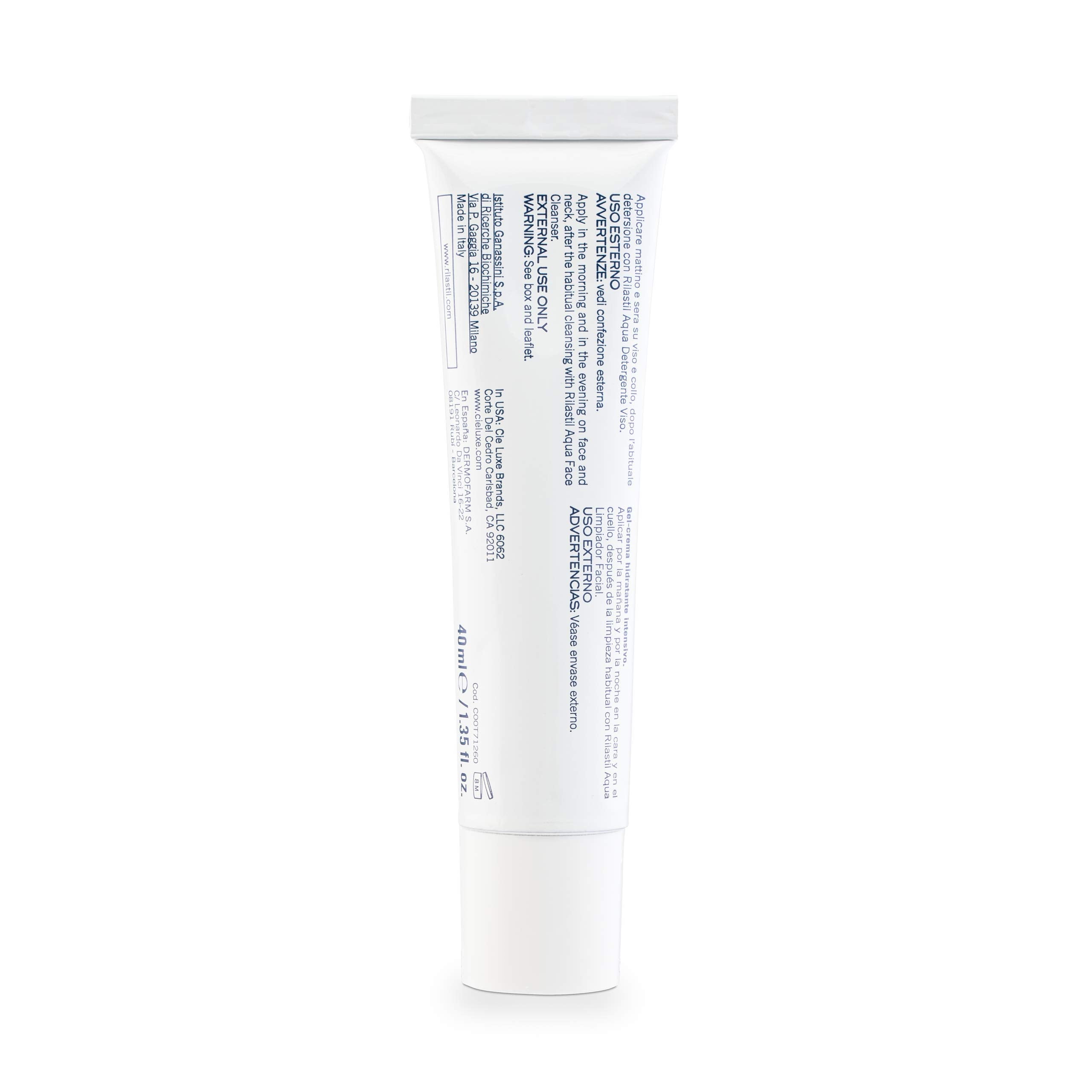 Rilastil Aqua Intense 72H gel-cream texture close-up shows lightweight, velvety hydration.