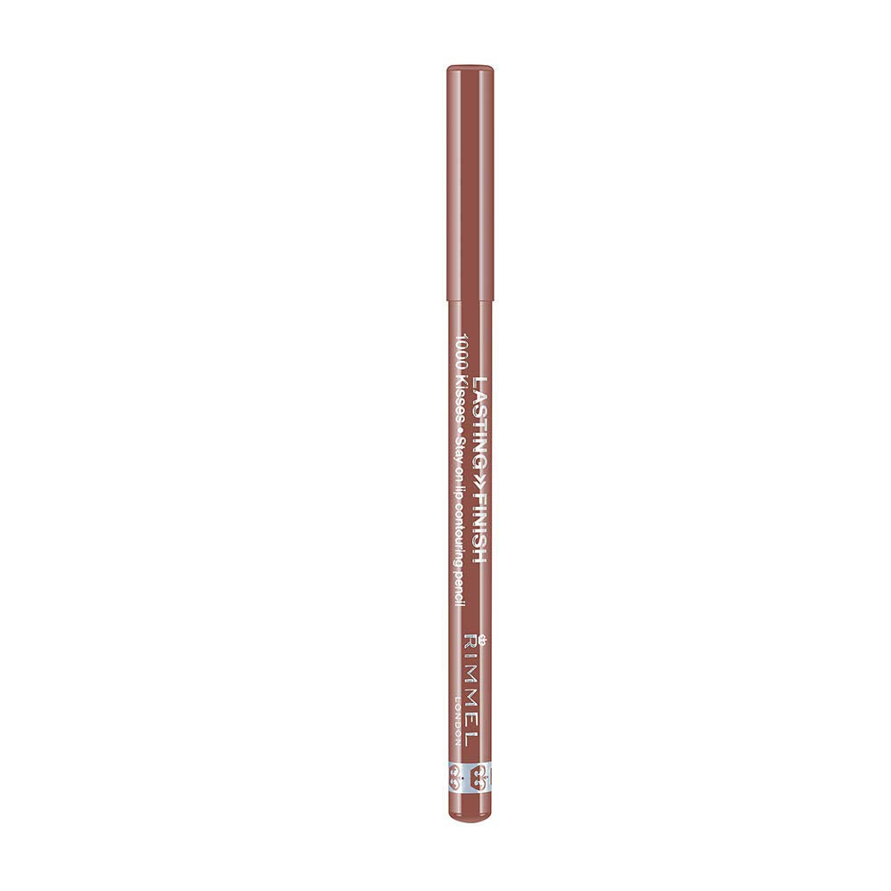 Rimmel 1000 Kisses lip liner application on lips demonstrates smooth glide and comfortable wear.