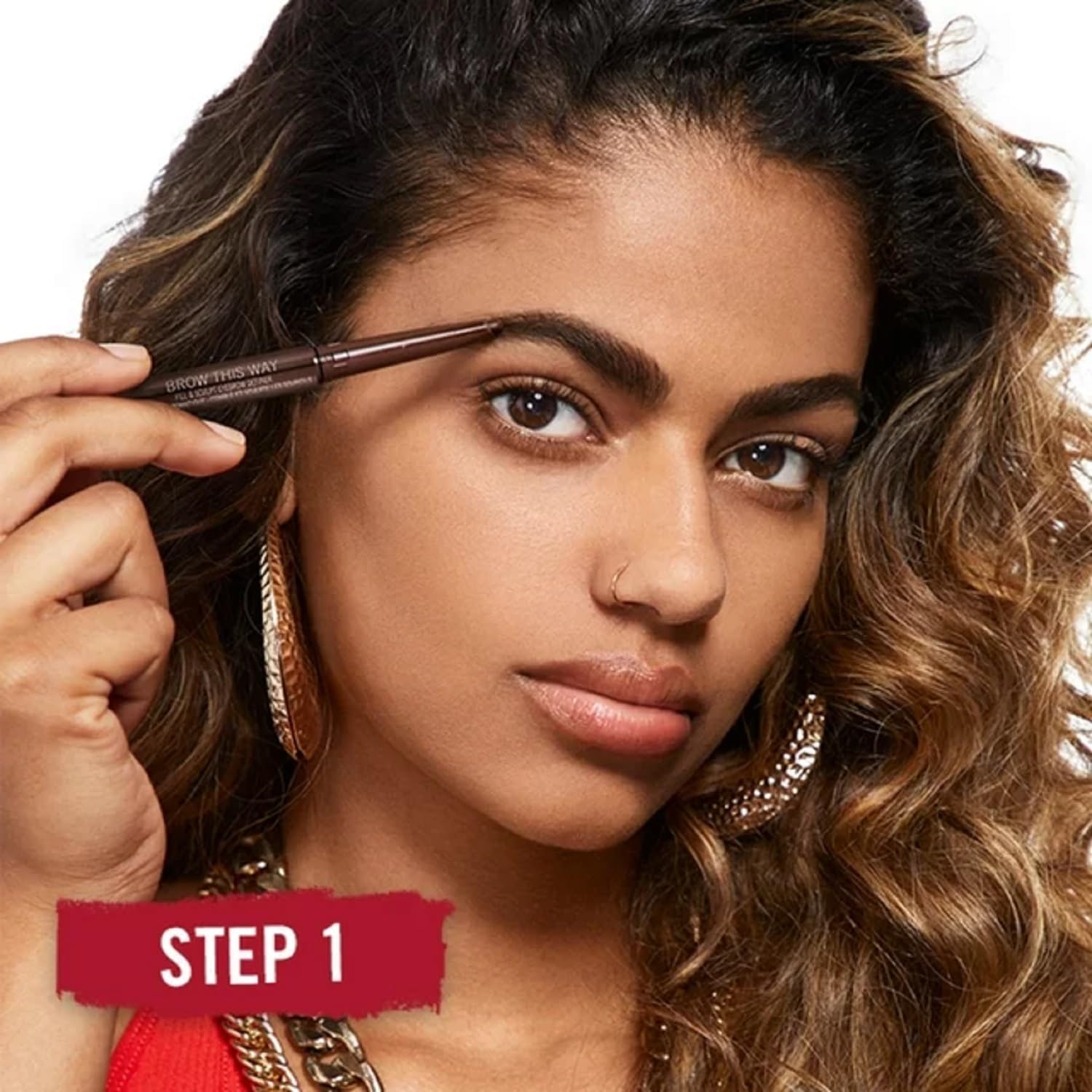 Rimmel Brow This Way shade 002 medium brown swatch for natural color