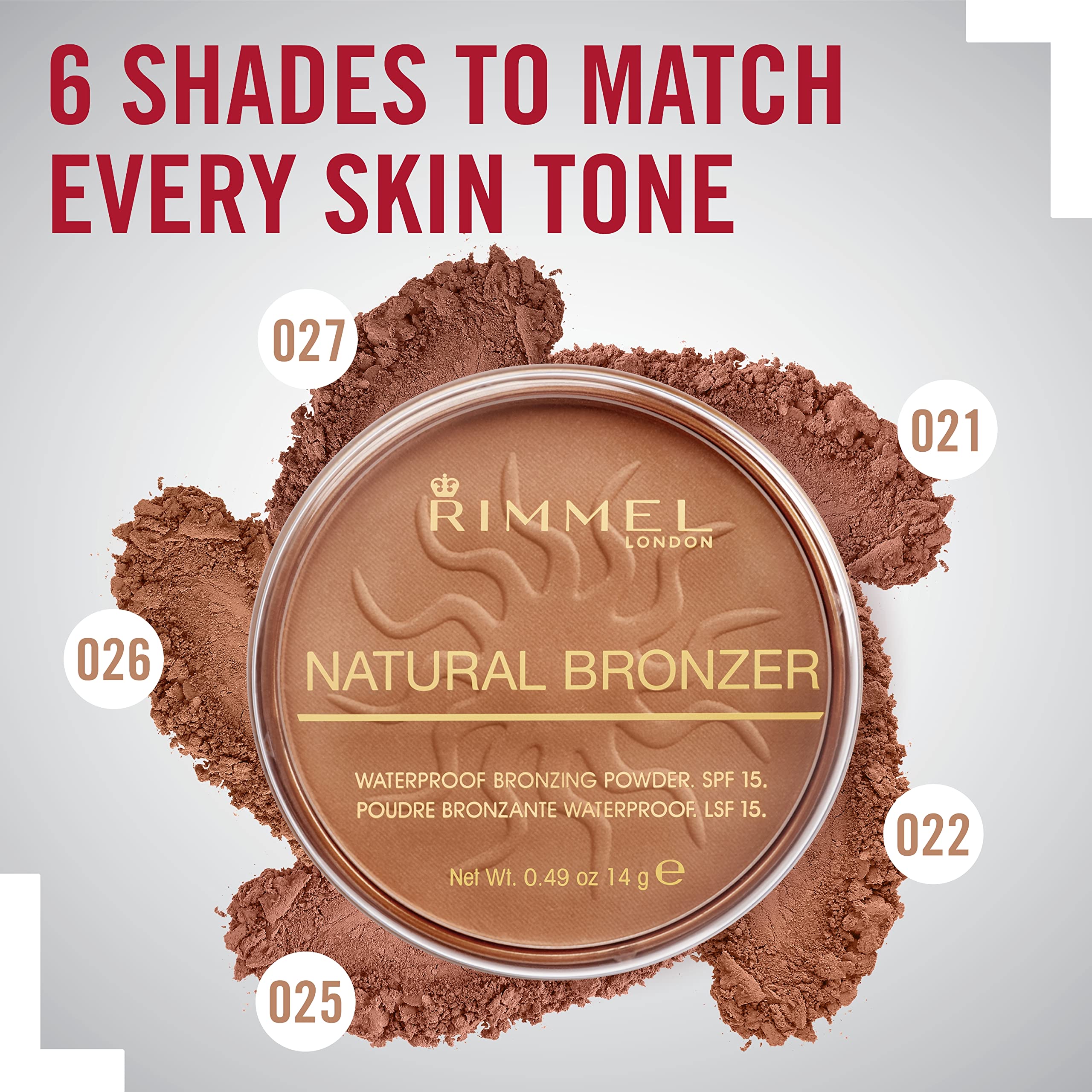 Rimmel London Natural Sun Light bronzer swatches show the matte finish across shades