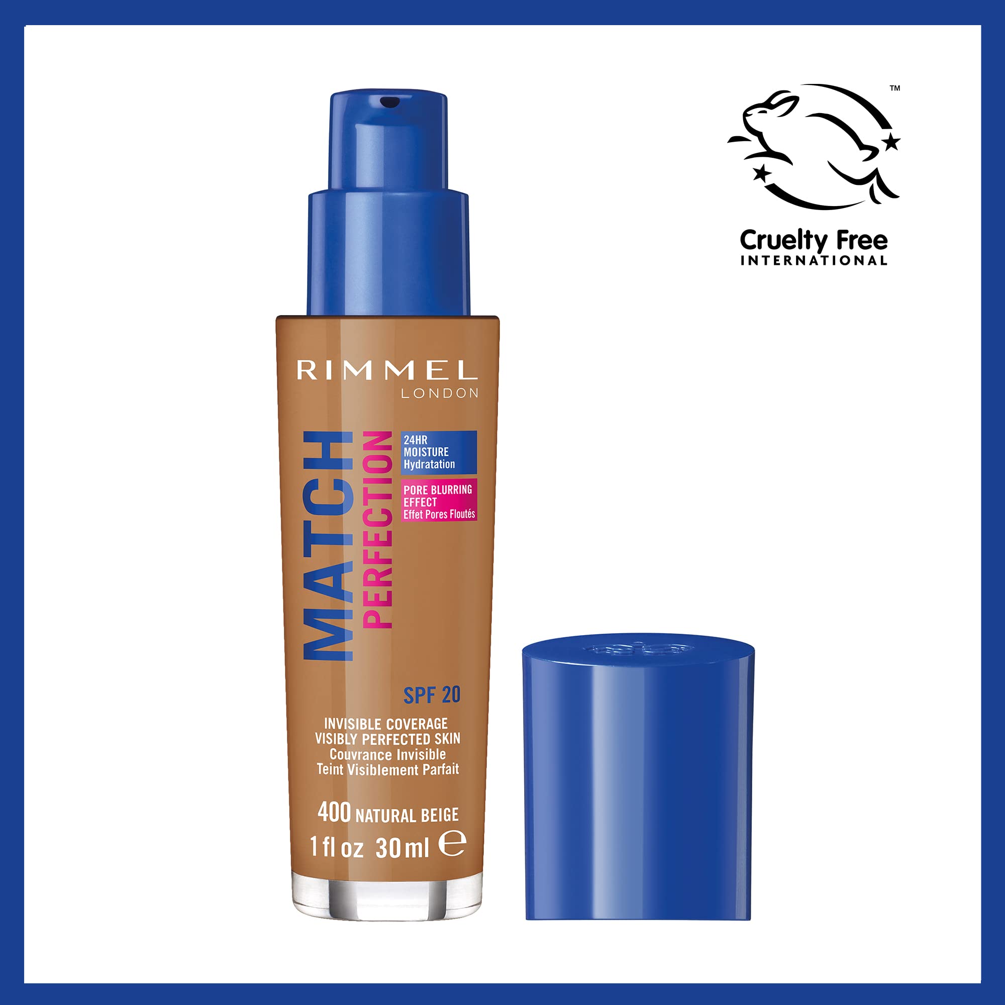 Rimmel Match Perfection Foundation bottle label with cap close view.