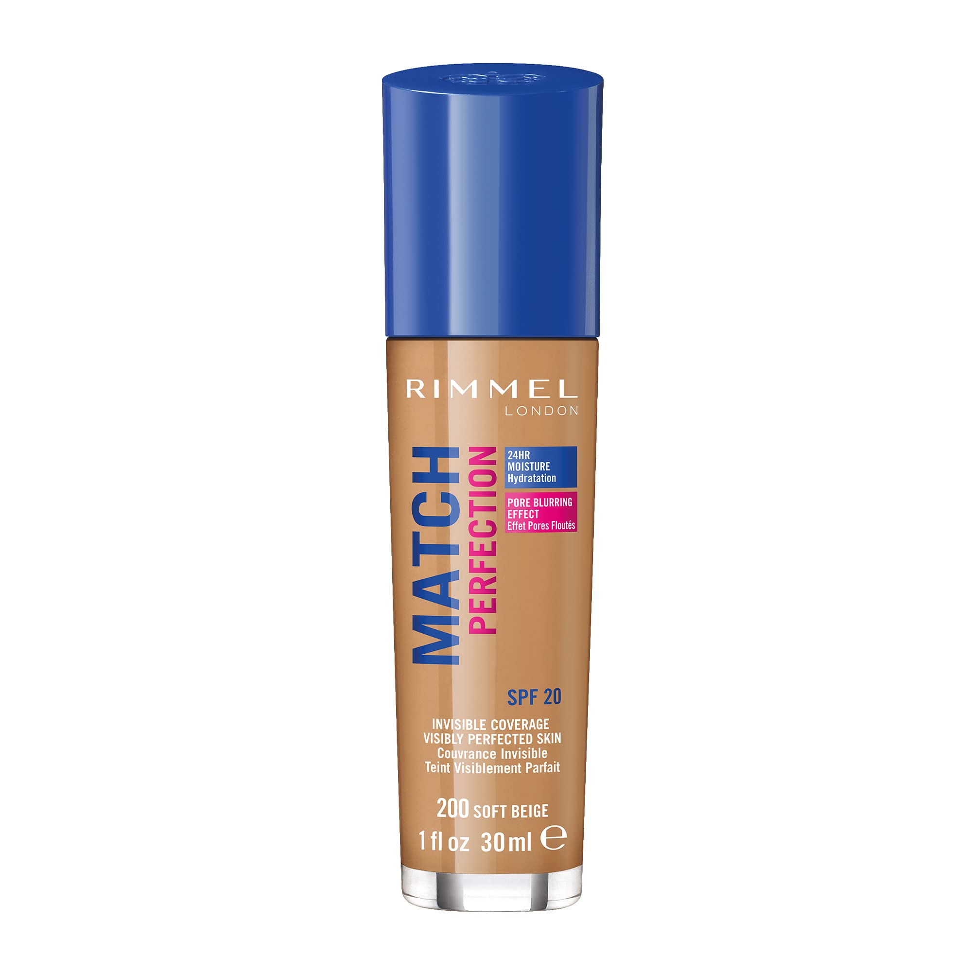 Rimmel Match Perfection Foundation SPF20 Soft Beige bottle for natural coverage