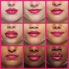 Rimmel Stay Glossy brand logo closeup with chic London aesthetic