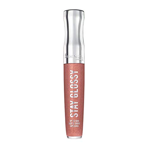 Rimmel Stay Glossy wear bottle highlights long-lasting shine for hours.