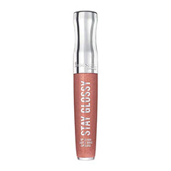 Rimmel Stay Glossy wear bottle highlights long-lasting shine for hours.