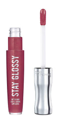 Rimmel Stay Glossy packaging close-up showing sleek bottle and premium shine.