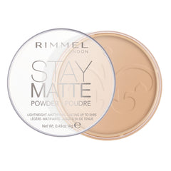 Rimmel Stay Matte Powder Sandstorm compact delivers a natural matte finish for daily wear.