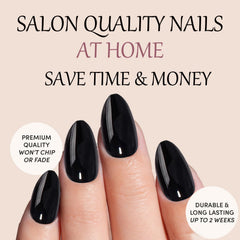 Rimudecure almond press-on nails kit includes glue, tabs and tools for quick at-home application.