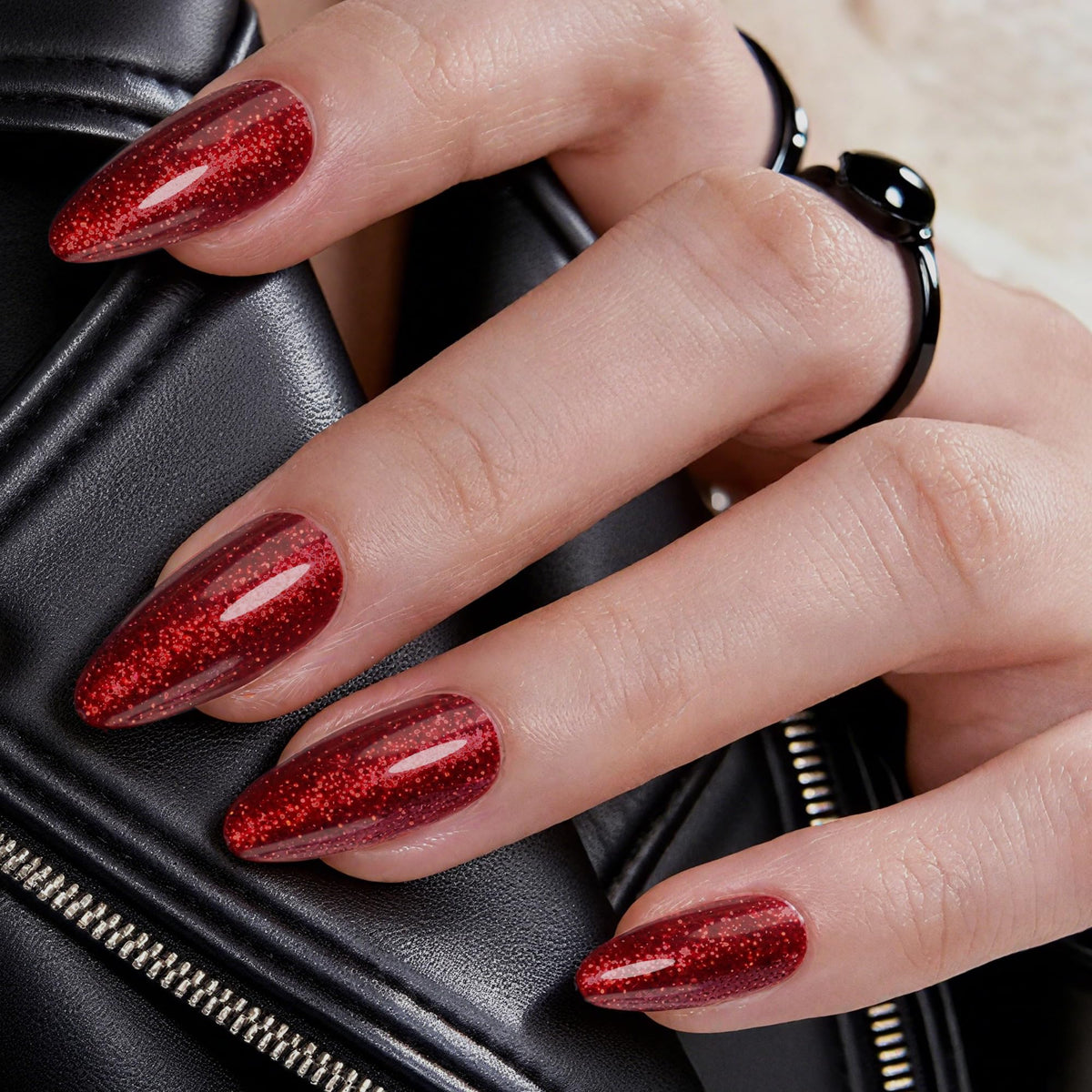 Rimudecure red glitter press-on nails sparkle for festive daily wear
