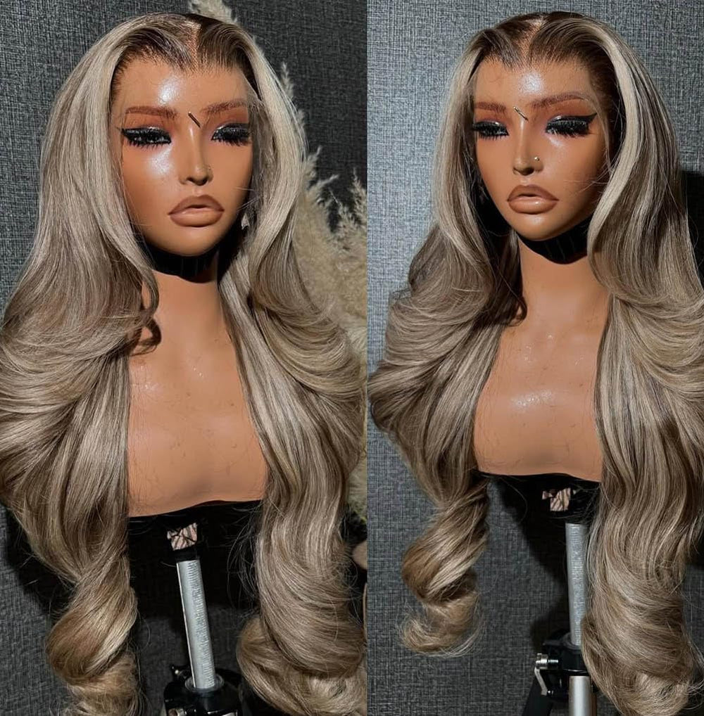 Rina 13x6 wig side view showing seamless color blend and natural movement.