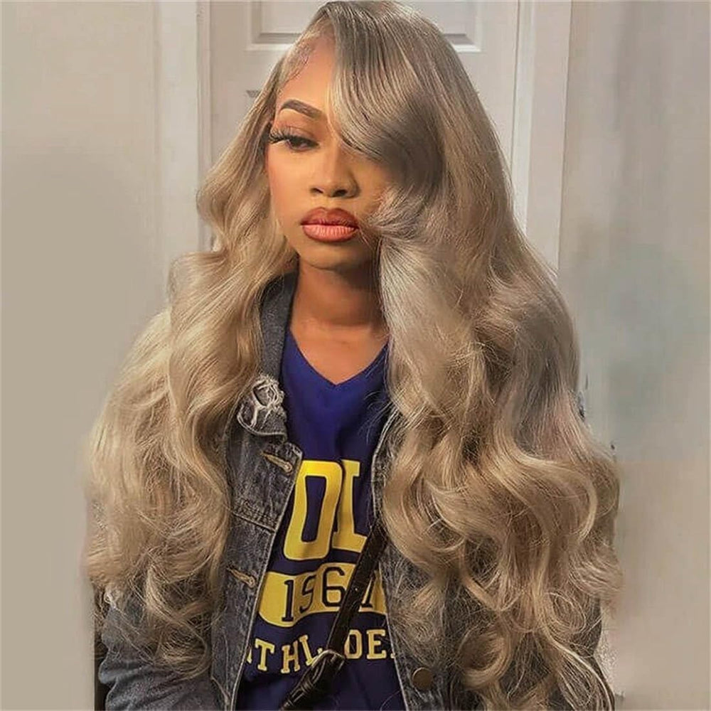 Rina 200% density milk tea ash blonde lace-front wig with fuller natural volume.