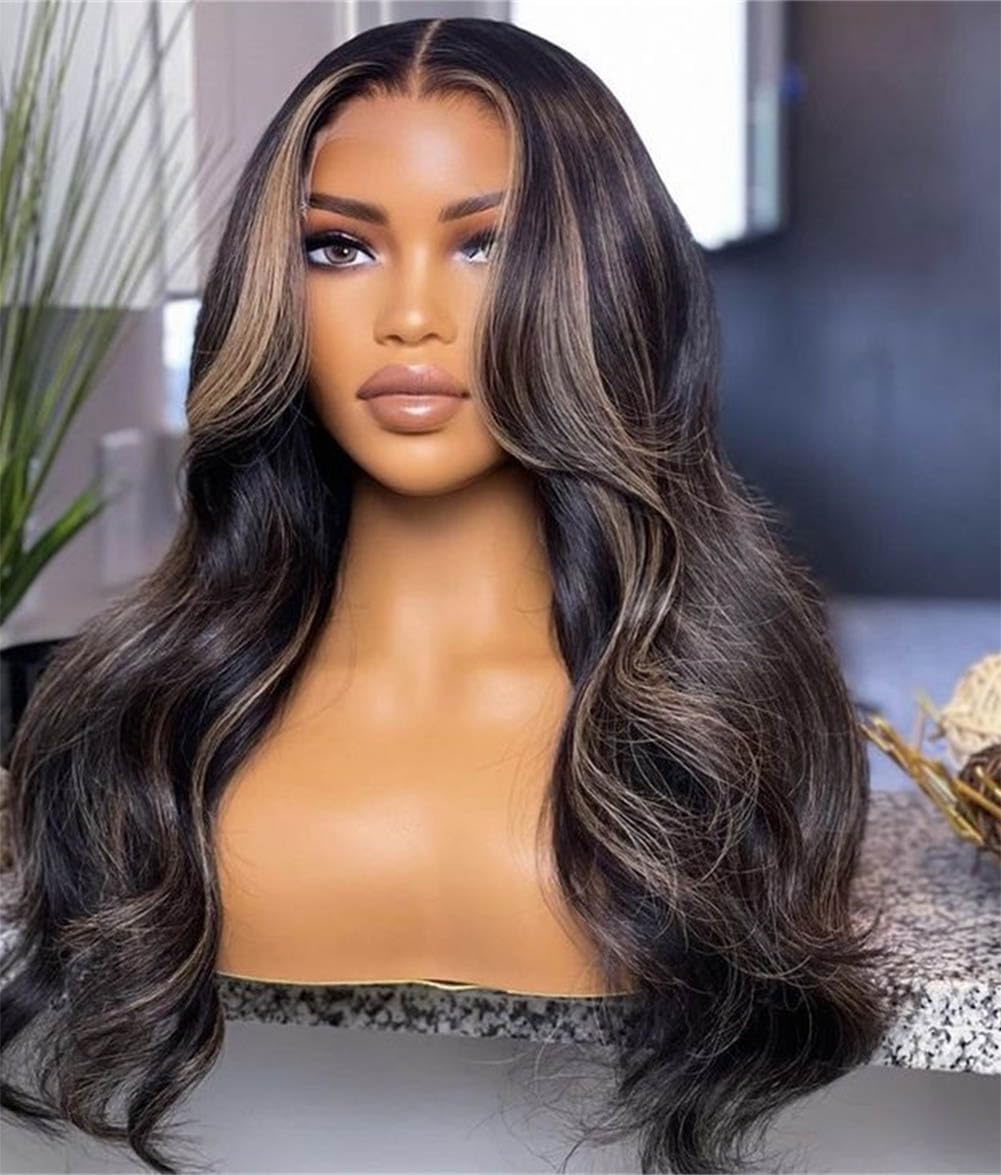 Rina Upgrade luxury balayage wig blends black, brown, and blonde.