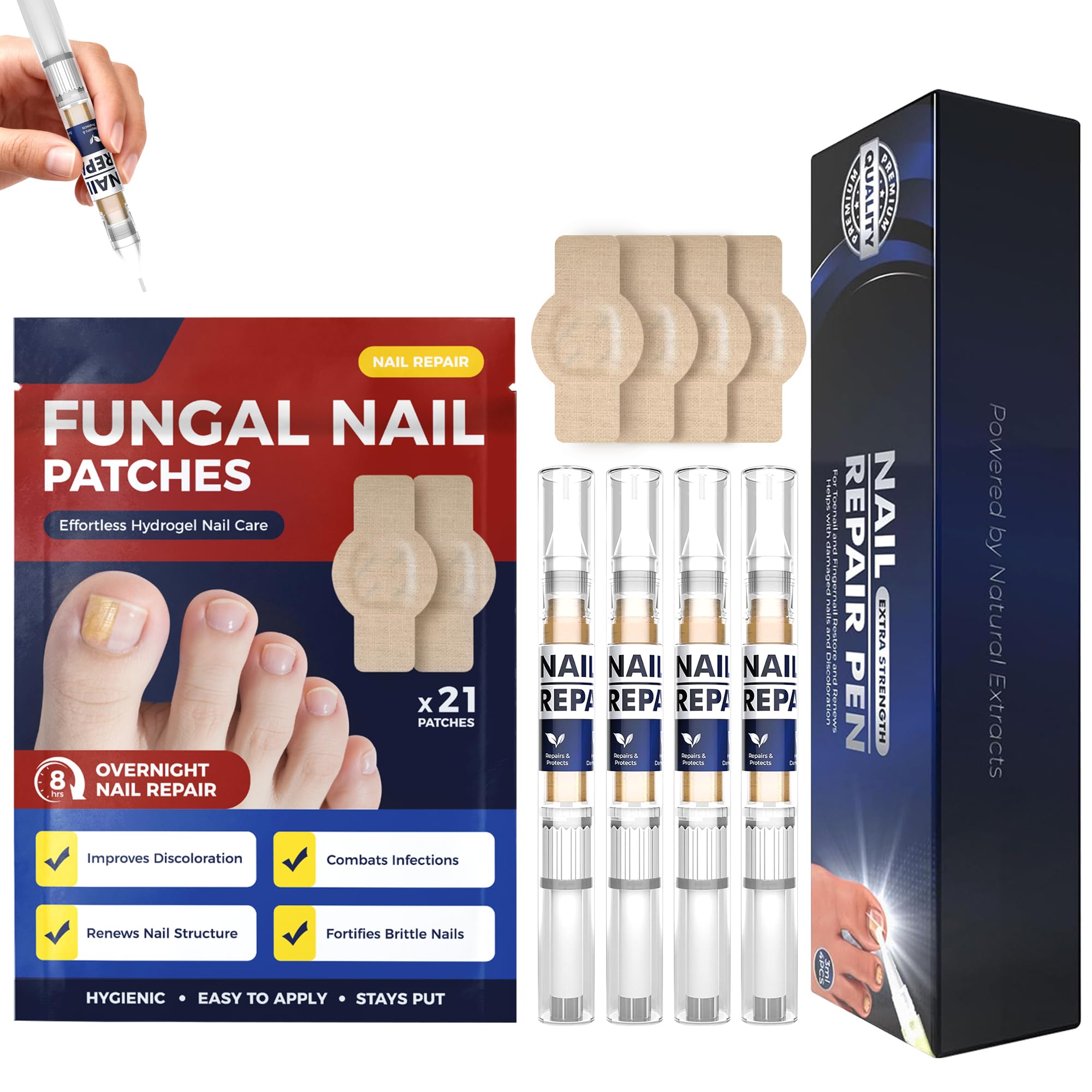 Rinlus fungal nail patches at night for improved clarity and moisture lock.