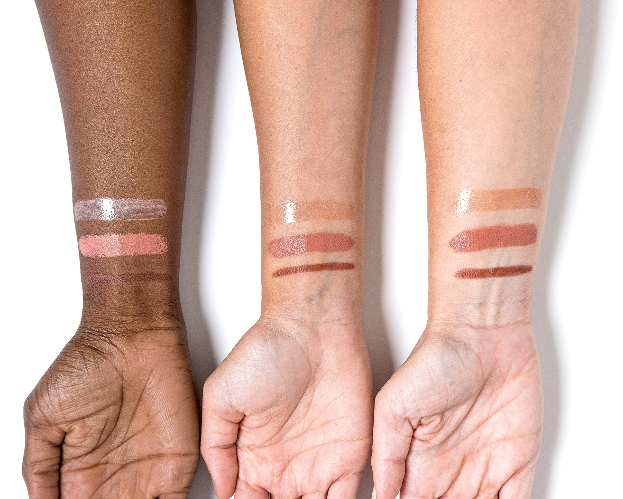 Gloss swatch on skin from Heidi kit highlighting subtle radiance