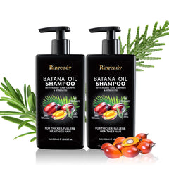Rinready Batana Oil and Rosemary Shampoo bottle highlights a sulfate-free daily-use formula.