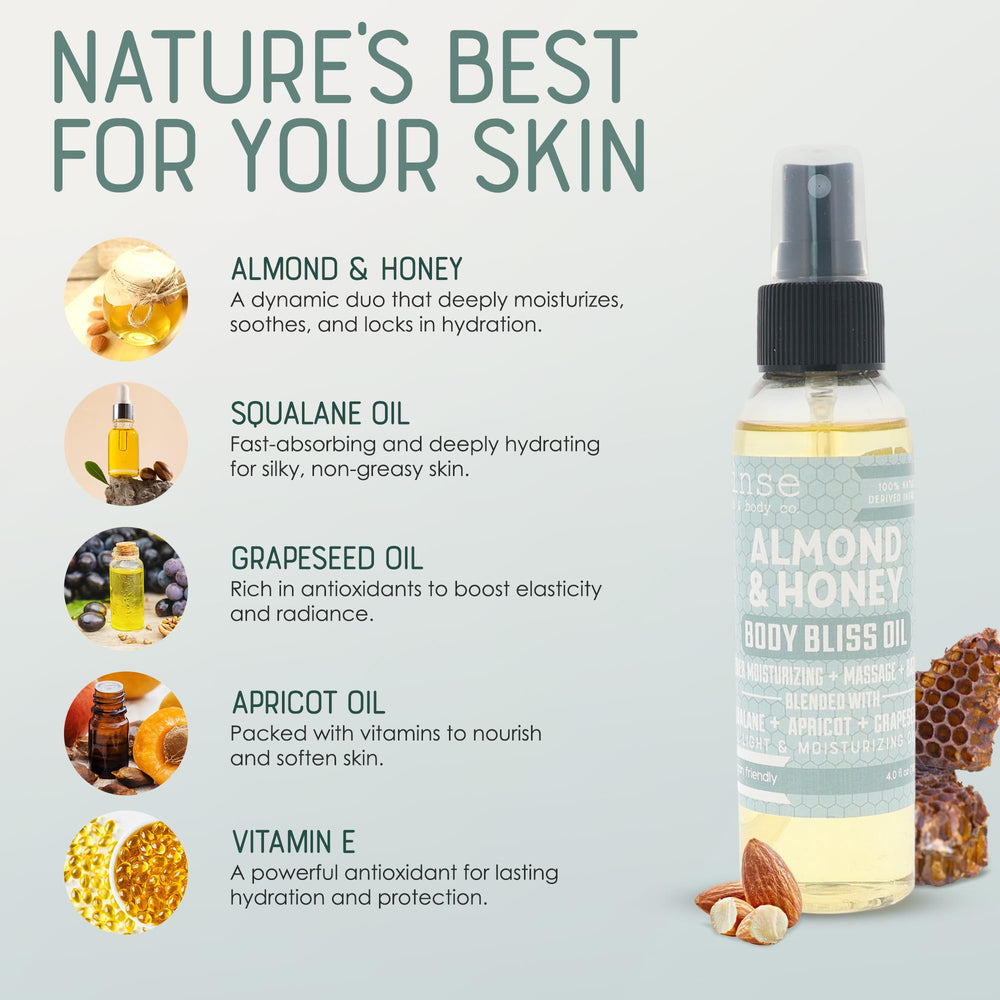 Rinse Almond & Honey spray ingredients label highlights vegan, non-GMO formula
