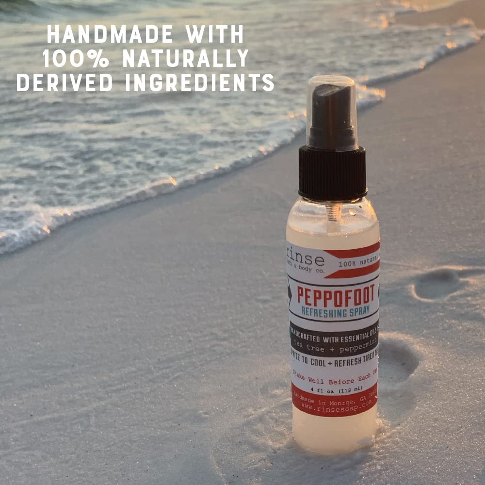 Rinse Bath & Body peppermint foot spray in action demonstrates cooling hydration for feet.