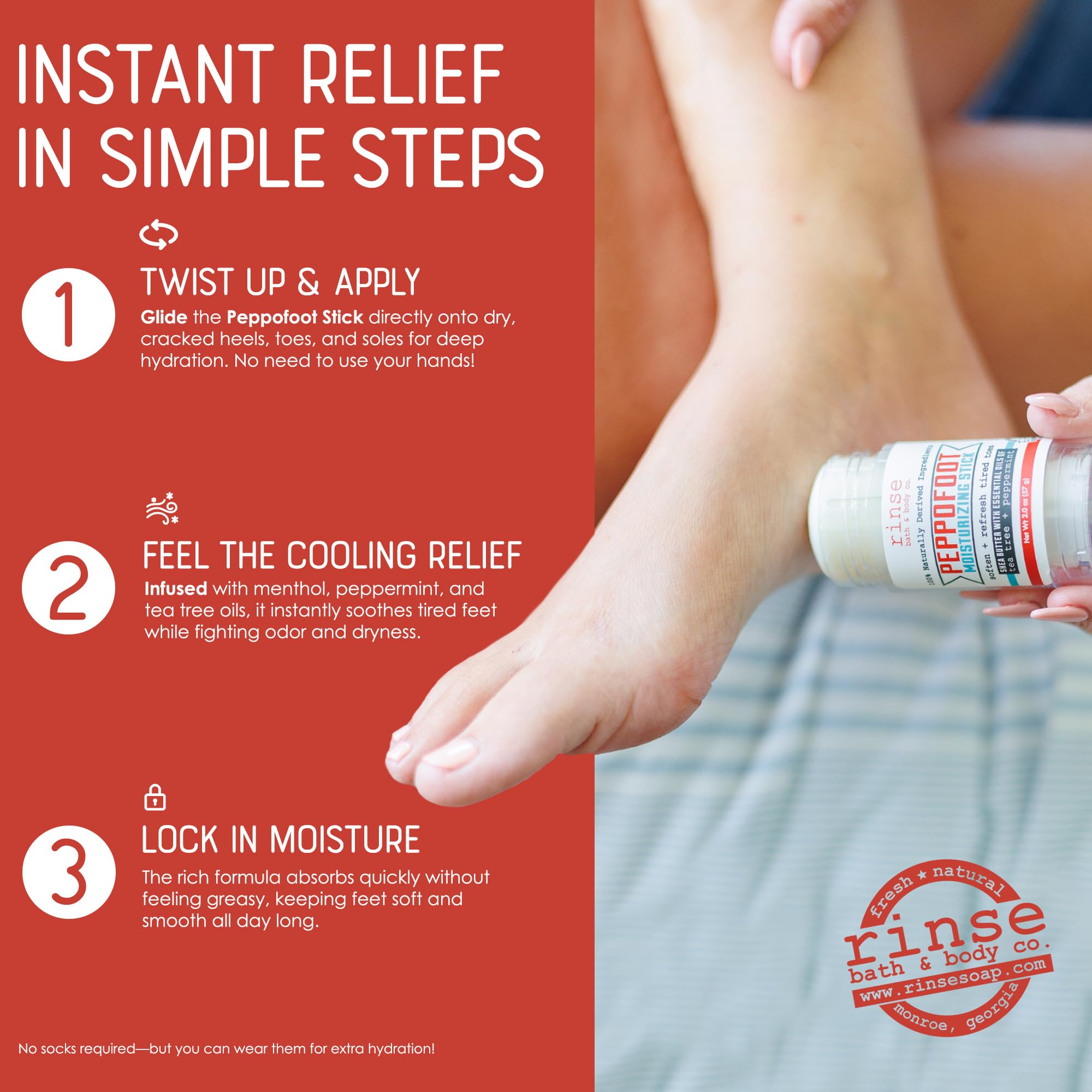 Closeup of Rinse Bath & Body Peppofoot Heel Balm Stick texture and color