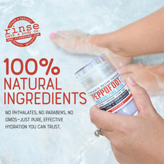 Ingredients of Rinse Bath & Body Peppofoot Heel Balm Stick including peppermint and shea butter