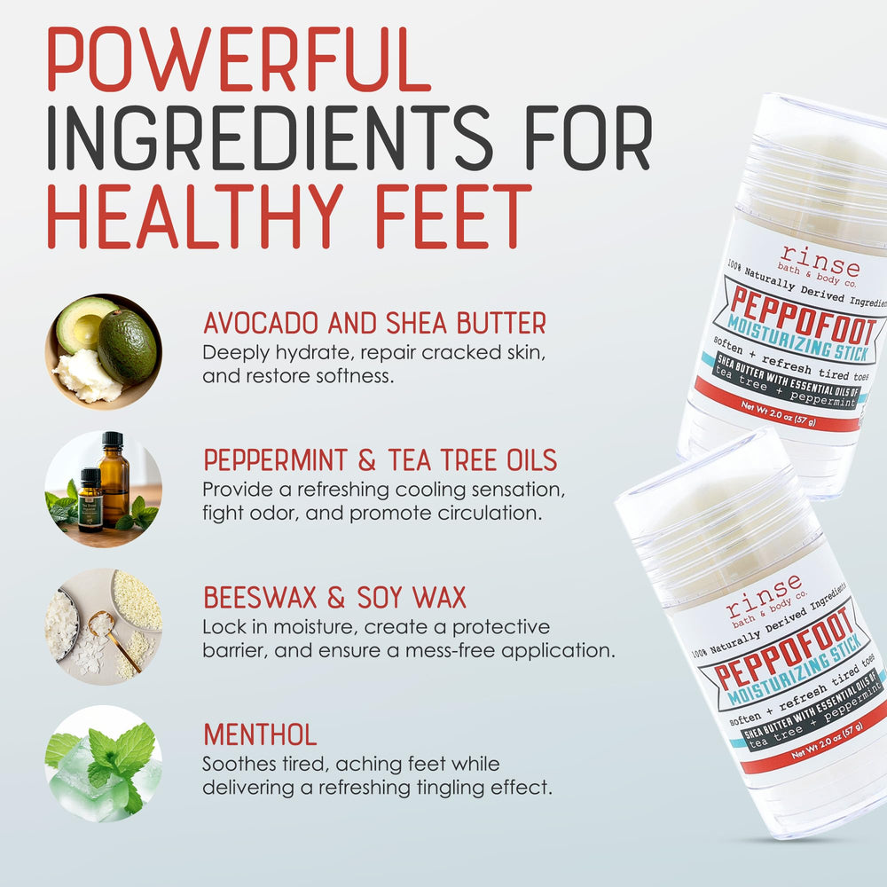 Creamy texture of Rinse Bath & Body Peppofoot Heel Balm Stick on skin