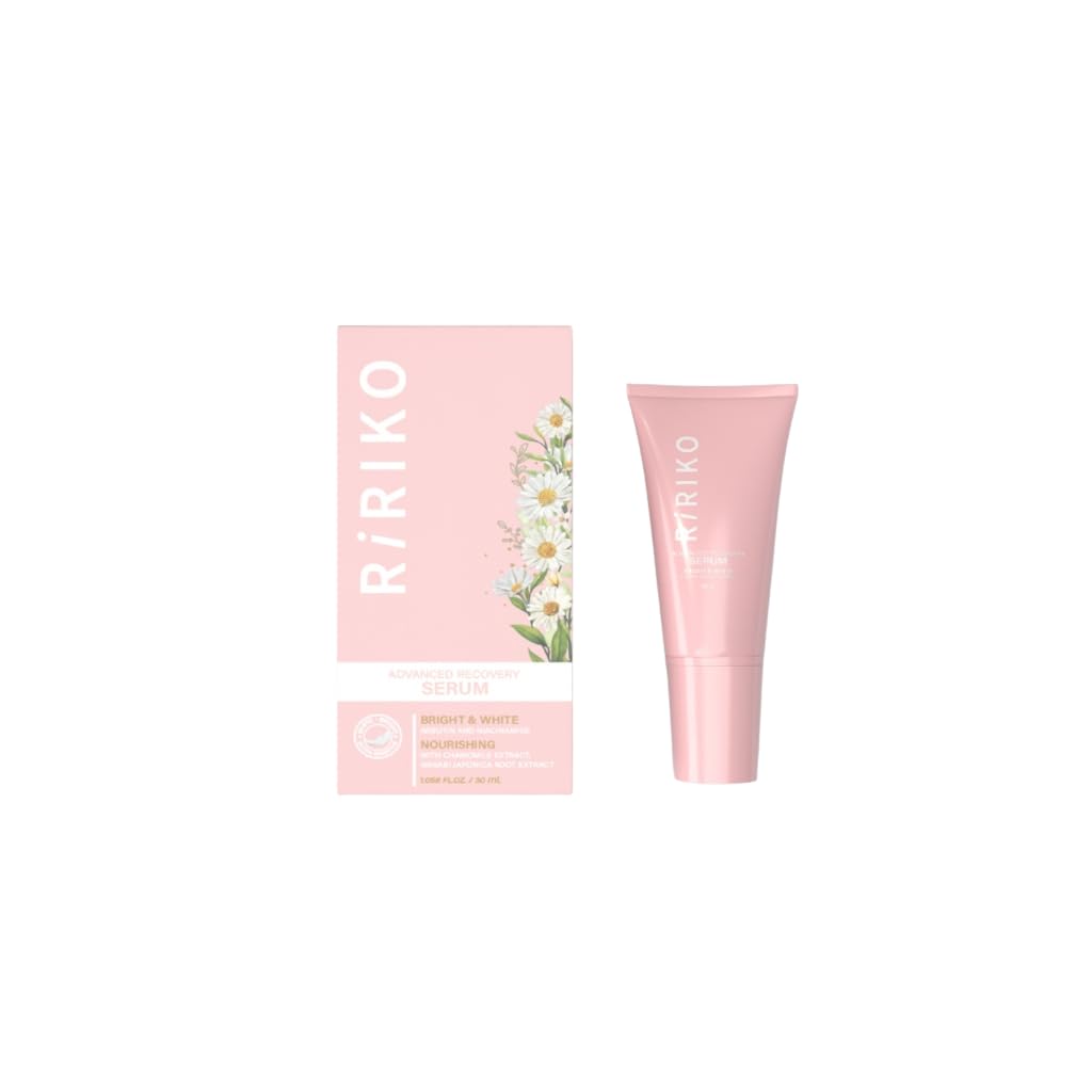 Ririko Advanced Recovery Serum bottle pour shows easy dispensing for quick daily use